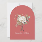 Moderne pioen en hortensia koraal roze bruiloft kaart (Achterkant)