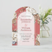 Moderne pioen en hortensia koraal roze bruiloft kaart (Staand voorkant)