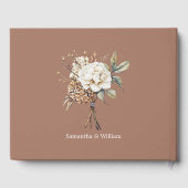 Moderne pioen en hortensia mocha mousse bruiloft gastenboek (Achterkant)