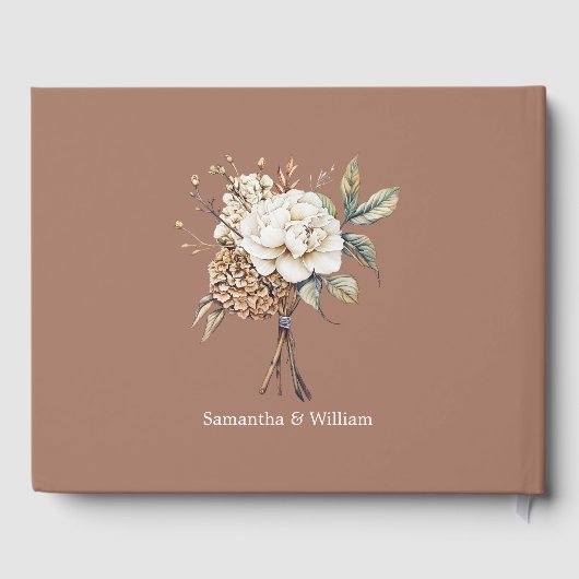 Moderne pioen en hortensia mocha mousse bruiloft gastenboek (Achterkant)