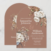 Moderne pioen en hortensia mocha mousse bruiloft kaart (Voorkant / Achterkant)