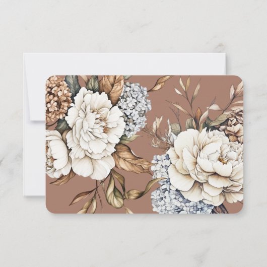 Moderne pioen en hortensia mocha mousse bruiloft RSVP kaartje (Achterkant)