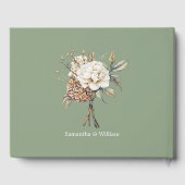 Moderne pioen en hortensia olijfgroen bruiloft gastenboek (Achterkant)
