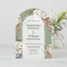 Moderne pioen en hortensia olijfgroen bruiloft