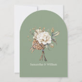 Moderne pioen en hortensia olijfgroen bruiloft kaart (Achterkant)