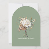 Moderne pioen en hortensia olijfgroen bruiloft kaart (Achterkant)