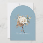 Moderne pioen en hortensia poeder blauwe bruiloft kaart (Achterkant)