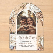 Moderne pioen & hortensia bruiloft Save the date Acryl Uitnodigingen (Voorkant)