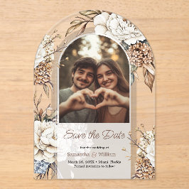 Moderne pioen & hortensia bruiloft Save the date Acryl Uitnodigingen