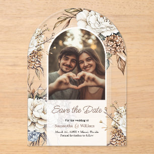 Moderne pioen & hortensia bruiloft Save the date Acryl Uitnodigingen