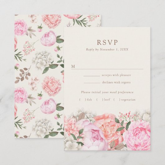 Moderne Pioen RSVP Kaarten Kaartje (Voorkant / Achterkant)