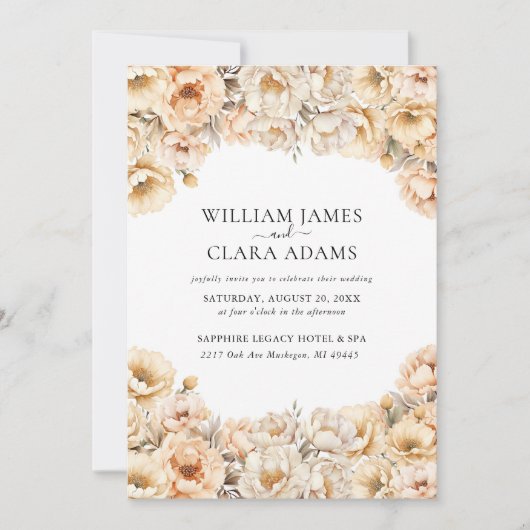 Moderne pioen Waterverf Bloemen QR Code Huwelijk Kaart (Voorkant)