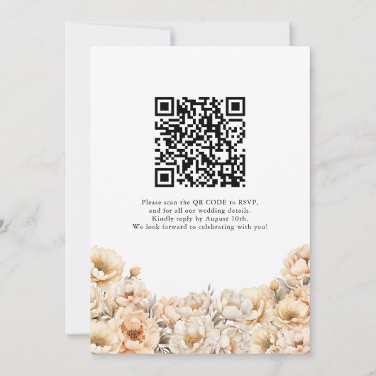 Moderne pioen Waterverf Bloemen QR Code Huwelijk Kaart (Achterkant)