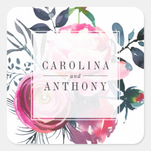 Moderne  Pioen Waterverf Bloemen Vierkante Sticker