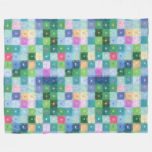 Moderne pixelblokkleurenvierkantjes voor patchwork fleece deken (Voorkant (Horizontaal))