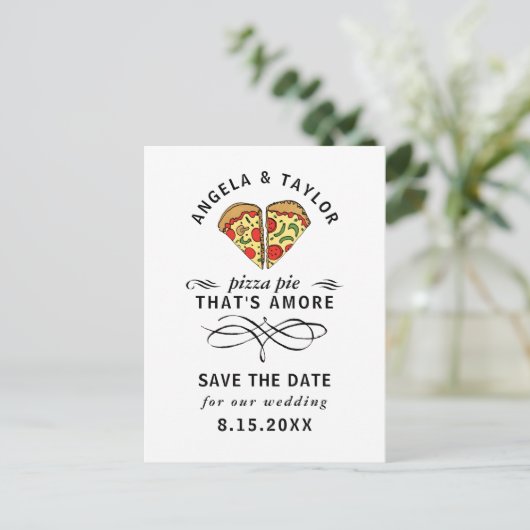 Moderne Pizza Amore Black Typografie Bewaar de dat Briefkaart (Staand voorkant)