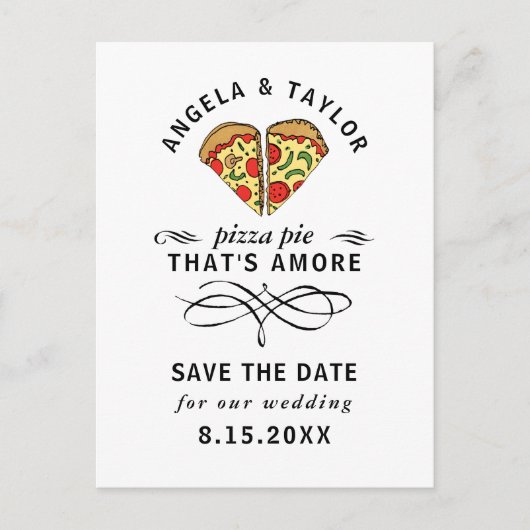 Moderne Pizza Amore Black Typografie Bewaar de dat Briefkaart (Voorkant)