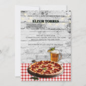 Moderne Pizza + Bier Bakstenen Baby Shower Uitnodi Kaart (Voorkant)