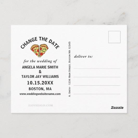 Moderne Pizza Black Script Foto Wijzig de datum Briefkaart (Achterkant)
