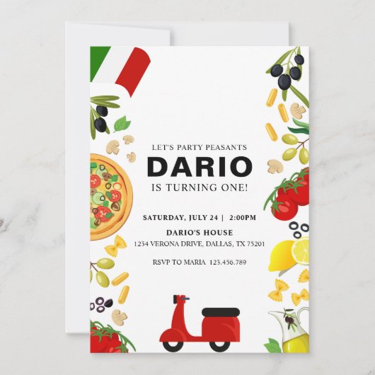 Moderne pizza en Vespa Italiaanse verjaardag uitno Kaart (Voorkant)