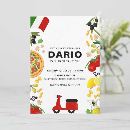 Moderne pizza en Vespa Italiaanse verjaardag uitno Kaart (Staand voorkant)