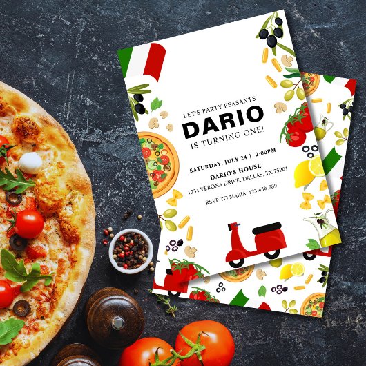 Moderne pizza en Vespa Italiaanse verjaardag uitno Kaart