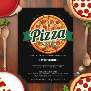 Moderne Pizza Feest Baby Shower Kaart