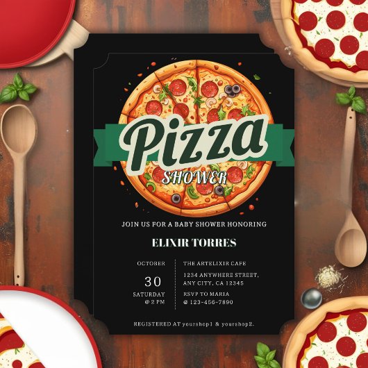 Moderne Pizza Feest Baby Shower Kaart