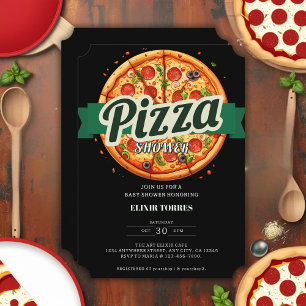 Moderne Pizza Feest Baby Shower Kaart