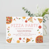 Moderne Pizza-partij elk jaar uitnodiging voor geb (Staand voorkant)