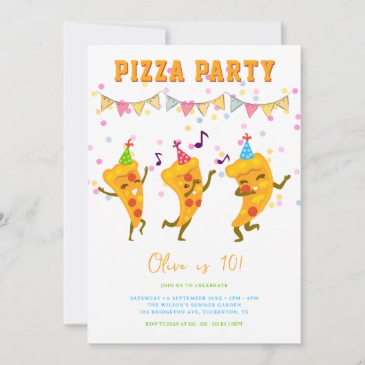 Moderne Pizza Party Leuke Eenvoudige Kinderen Verj Kaart (Voorkant)