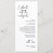 Moderne plaatsing van het bruilofts diner bedankka programmakaart (Voorkant)