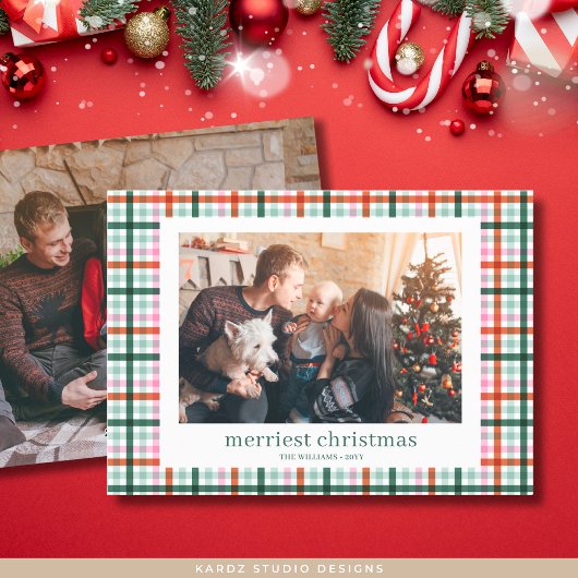 Moderne Plaid Familie Foto Kerstkaart