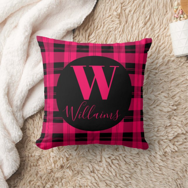 Moderne Plaid Familienaam Roze Zwart Kussen (Deken)