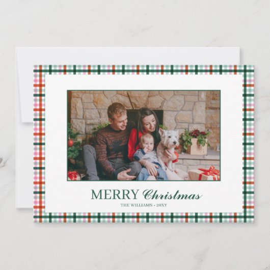 Moderne Plaid Foto Kerst Kaart (Voorkant)