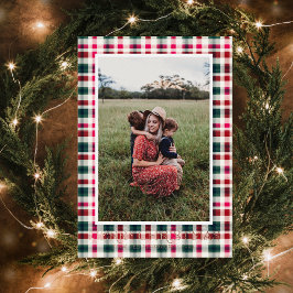 Moderne Plaid Rand | Kerstvakantie Fotokaart Folie Feestdagenkaart