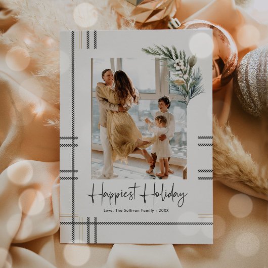 Moderne Plaid Scripted Christmas Holiday fotokaart Feestdagenkaart