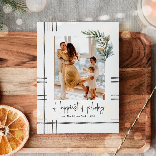 Moderne Plaid Scripted Christmas Holiday fotokaart Feestdagenkaart