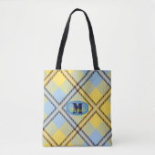 Moderne Plaid Tartan Broek Monogram Script Naam Tote Bag (Voorkant)