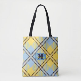 Moderne Plaid Tartan Broek Monogram Script Naam Tote Bag