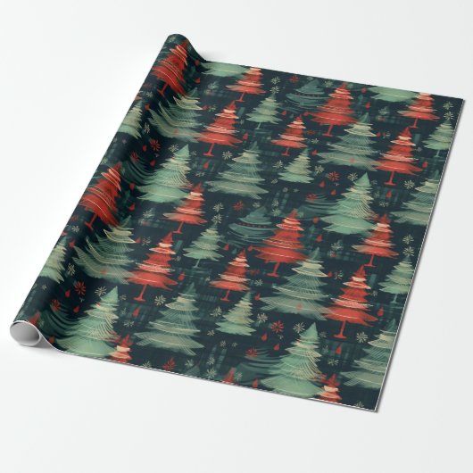 Moderne Plaid Vakantie kerstbomen Cadeaupapier (Uitgerold)