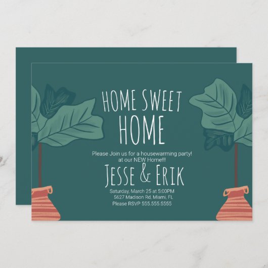 Moderne Plant Fiddle Fig Tree Housewarming Party Kaart (Voorkant / Achterkant)