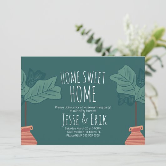 Moderne Plant Fiddle Fig Tree Housewarming Party Kaart (Staand voorkant)