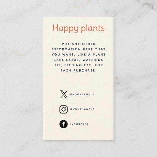 Moderne Plant Shop Dank u Informatiekaartje (Achterkant)