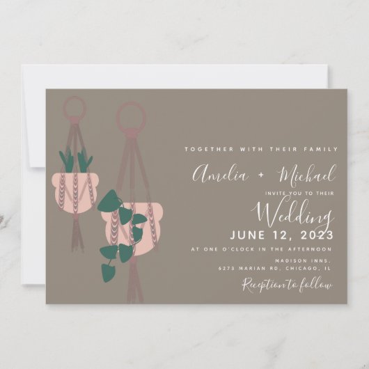 Moderne Planten Macrame Botanische bruiloft Kaart (Voorkant)