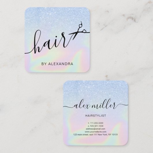 Moderne platenblauw vierkante visitekaartje (Voorkant / Achterkant)