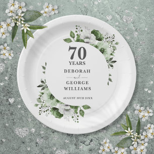 Moderne Platinum 70e Huwelijksjubileum Groene Deco Papieren Bordje