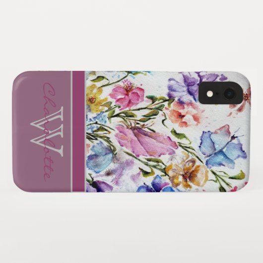 Moderne platte bloemen en vlinder met monogram Roo Case-Mate iPhone Case (Achterkant (horizontaal))