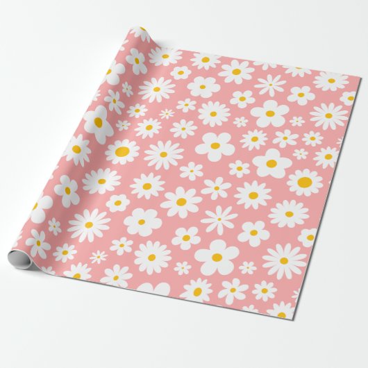 Moderne platte grafische Daisy Pink elke gelegenhe Cadeaupapier (Uitgerold)