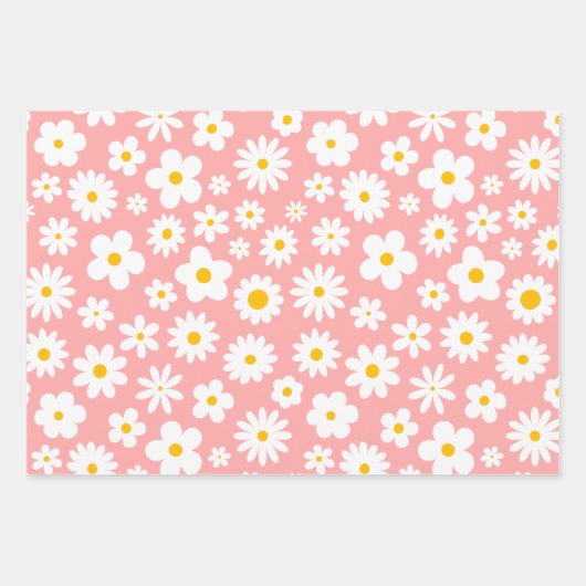 Moderne platte grafische Daisy Pink elke gelegenhe Inpakpapier Vel (Voorkant)